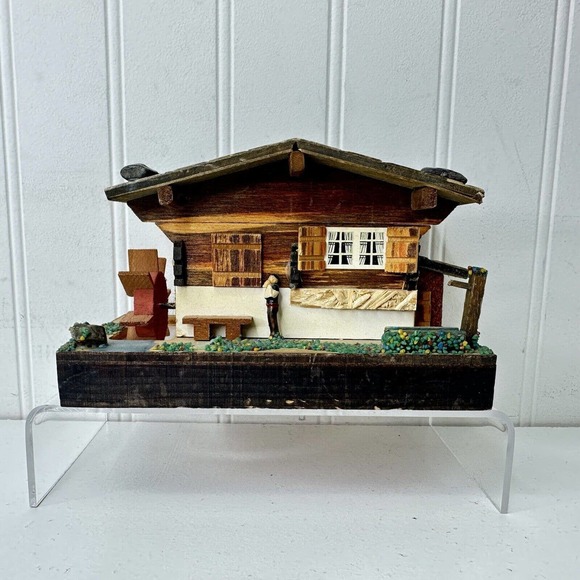 Reuge Other - Vintage Reuge EJB Music Box Swiss Cottage Chalet Cabin Water Wheel - Edelweiss